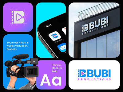 BUBI Productions - Brand Identity app logo audio video b logo b play brand logo branding design film logo fiverr logo kreativeslice letter b logo logo logo design minimal logo design minimalist logo modern logo production logo videography logo