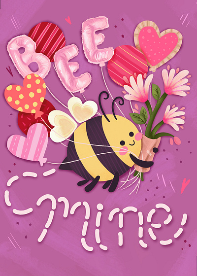 Bee Mine Greeting Card- Valentines Day greeting cards illustration valentines day