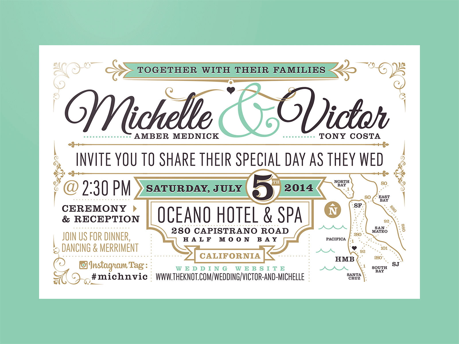 Mint & Gold Wedding Invitation brand identity ceremony decorative design floral gold gold foil husband illustration instagram map mint special vector wedding wedding card wedding invitation wife