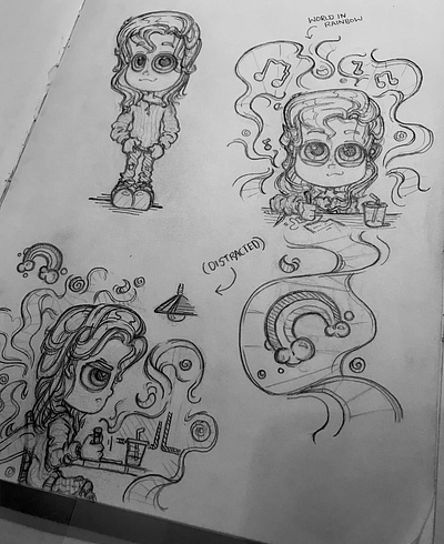 Pre pro #01 - girl 3d character design cute daily design emotions girl girls illustration mental illness pencil drawing sketch synesthesia