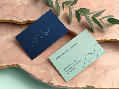 McKeil Mahoney Massage Business Cards blue brand branding business card business card design card design clean graphic design logo massage logo print design typography