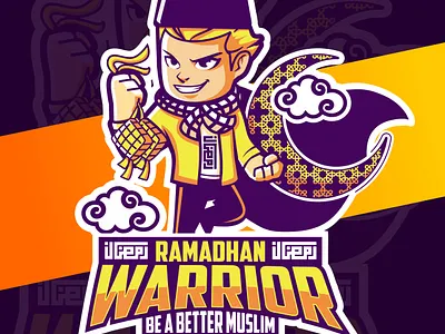ramadhan warrior, muslim tshirt design *old design cartoon charachter e sport esport game hero logo mascot muslim ramadan kareem ramadhan twitch