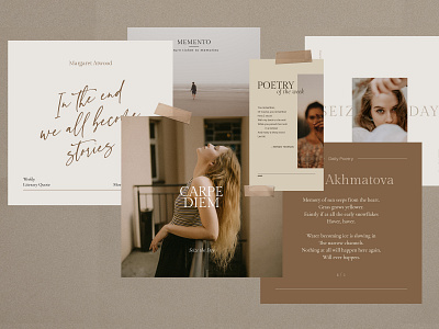 Creative writer's Moodboard book lover carpe diem creative writing female writer instagram feed instagram post template instagram puzzle instagram stories magazine layout moodboard neutral novel poem design poem template poet template poetry design quote design social media templates storyteller storytelling