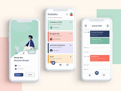 Class Assigment App app application calendar card clean design digital flat flatdesign gradient green minimal minimalist mobile mockup notification room typography ui ux