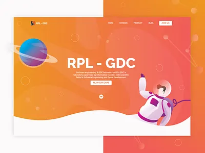 Website Landing Page astronaut illustration informatics landing landing page landing page design orange planet rplgdc space telkom university ui uiux uiux design ux web web design