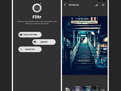 Filtr - Photo Effects Mobile App Design android app art branding design editor icon illustration image ios logo mobile app mobile app design mobile ui photo effect picture frame ui ux vector
