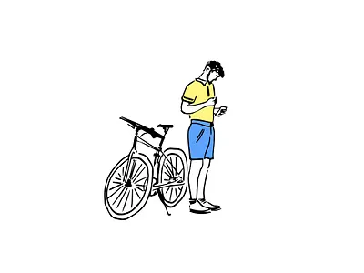 GUY WITH BIKE art bicycle bike city illustration graphic art graphic artist illustration line art people people illustration prints sketch smartphone tel aviv