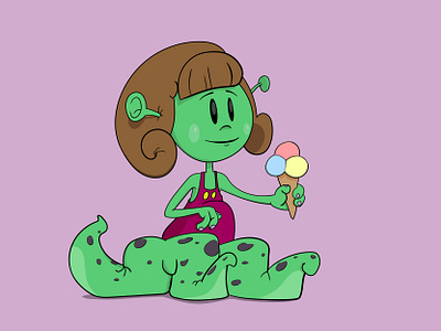 Alien Girls Eat Ice-cream Too alien cartoon cartoon character cartoon illustration cartoons cute digitalart drawing icecream illustration illustrator line art scifi wamborf