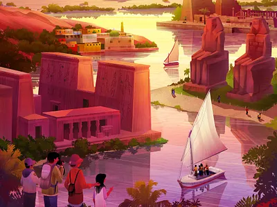 Exodus Travels Family Brochure 2020 aswan egypt enviroment family felucca illustration karnak memnon nile philae sunset travelexodus
