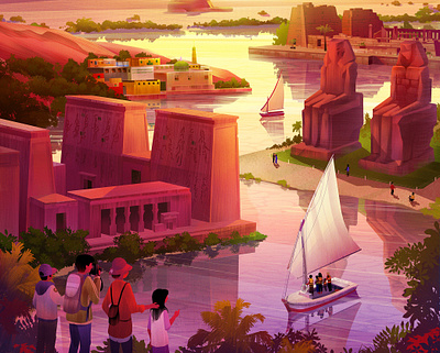 Exodus Travels Family Brochure 2020 aswan egypt enviroment family felucca illustration karnak memnon nile philae sunset travelexodus