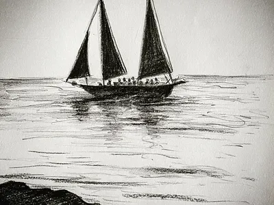 Pencil sketch drawing boat in open sea drawing drawingart drawings pencil art pencil drawing pencil sketch