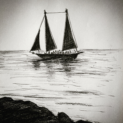 Pencil sketch drawing boat in open sea drawing drawingart drawings pencil art pencil drawing pencil sketch