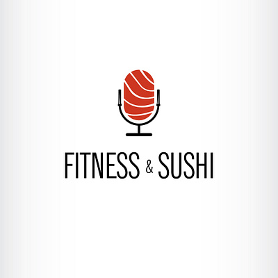 Fitness and food podcast logo barbell branding design fitness gym icon illustration japanese logo mic podcast sushi vector