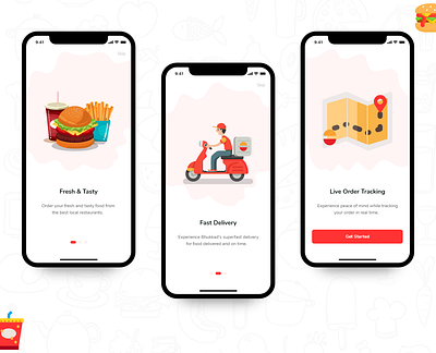 Walkthrough Screen Design for Bhukkad adobe xd design food app food app design illustration ios app onboarding onboarding illustration onboarding screens onboarding ui online food order typography ui ui design ui presentation ux uxdesign walkthrough