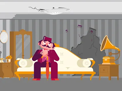 Antique Home art character design classic commode construction couch cracks furniture gramophone illustration motiongraphic pasha repair telephone vector wall