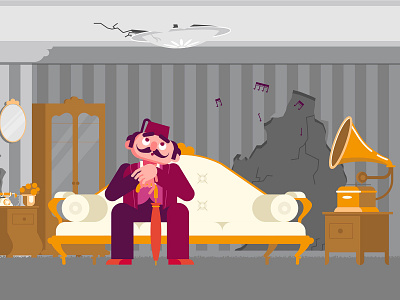 Antique Home art character design classic commode construction couch cracks furniture gramophone illustration motiongraphic pasha repair telephone vector wall