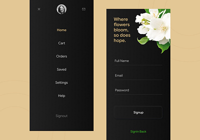 Where flowers bloom, so does hope! app ui daily ui dark login dark ui flower flower app flower shop flower store flowers lily login menu modern login rose shopping shopping app slider menu sri lanka store