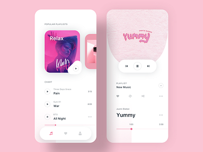 Music App app character clean design icon ios ios app minimal mobile music app music player pink playlist ui ui ux ui design ui mobile ux ux design