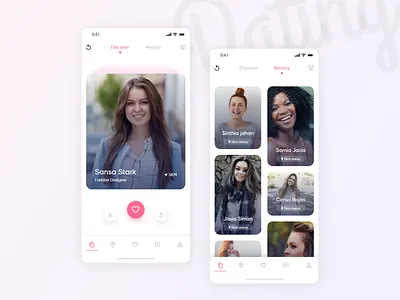 Dating App Design (Freebie) app design card creative date datingapp design discover iosapp love match meeting message minimal minimalist nearly relationapp tinder uidesign uiux