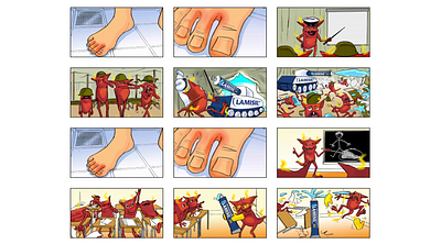 Storyboard for an advertising agency animal cartoon class room classroom color colour feet foot hand drawn soldier soldiers storyboard storyboard art storyboard artist storyboarding storyboards students tank