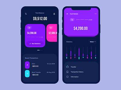 Banking and finance application app application bank banking card chart clean dark data design finance interface ios iphone mobile money simple transaction ui ux