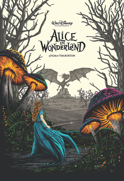 Tim Burton: Alice in Wonderland alice alice in wonderland alternative movie poster amp digital art digital painting disney disney art illustration jabberwocky movie movie poster poster tim burton