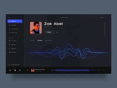 Music player sound album app apple artist artwork colors dark dark app dark theme glow layout lights minimal music music player play playlist sound ui player visual