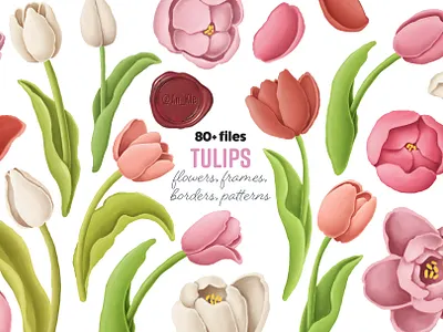 tulips flowers clipart blossom clipart floral flowers illustration oil painting pastel colors spring tulips wedding decor wedding floral wedding flowers