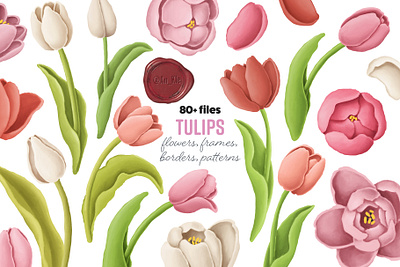 tulips flowers clipart blossom clipart floral flowers illustration oil painting pastel colors spring tulips wedding decor wedding floral wedding flowers