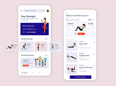 Fitness & Daily Workout app design fitness app ui uidesign ux workout app