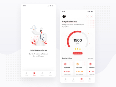 Restaurant App Exploration - Order And Reward android apps chart exploration explore illustration ios minimal mobile red restaurant simple ui ui design ux ux design