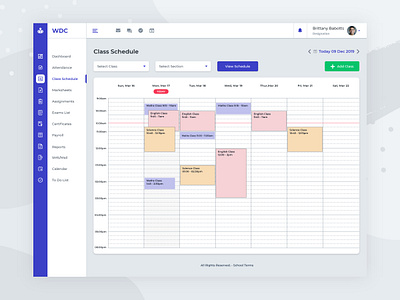 School Management Class Schedule admin calendar app dashboard ui student uidesign uxdesign webdesign weekly