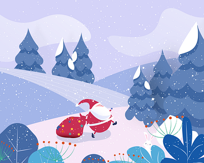 Christmas art blue christmas christmas tree clouds design flowers gifts graphic design illustration illustrator merry christmas rabbit red santa santa claus snow snowflake snowman xmas