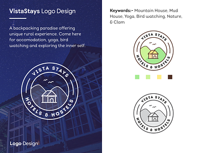 Vistastays logo design bird branding design home hotel house icon illustration ingeniouspixel logo maditation mudhouse nature stay typography yoga