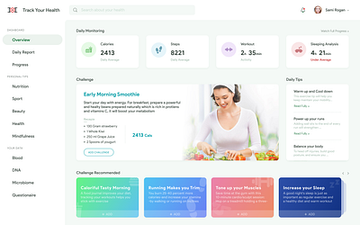 Track your Health (Health Monitor) calories challenge cool dashboard design green health app steps workout