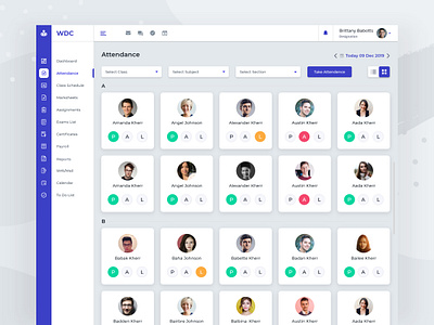 School Management Attendance admin admin dashboard attendance attendance list view attendance list view dashboard ui grid view list view student teacher uidesign uxdesign webdesign