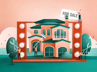 The Wall Street Journal - Mansion Section beauty characters colors editorial illustration for sale garden home house house market illustration lawn lawncare sail ho studio sho studio texture vector