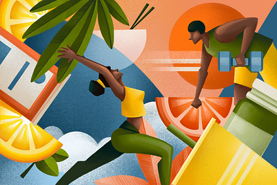 5280 Magazine colors editorial editorial illustration exercise fruit gym health healthcare illustration sail ho studio shake sho studio sport vitamins wellbeing wellness