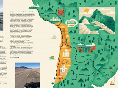 South America map - Harley Owners Group Magazine colors editorial editorial illustration hgo icons illustration magazine sail ho studio sho studio texture vector