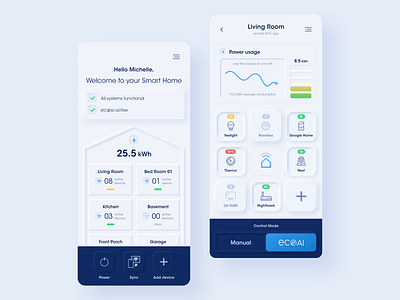 Neumorphic Smart Home App 2020 trend ai analytics artificial intelligence color device eco mobile neumorphism power smart ui ux wifi