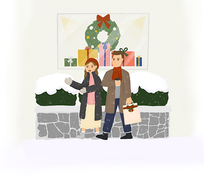 Christmas Shopping Illustration character christmas design drawing holiday illustration shopping window display