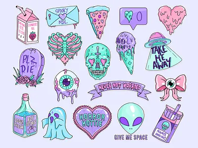 Pastel Goth Illustrations illustration kawaii pastel art pastel gore pastel goth photoshop skull skulls spooky vector