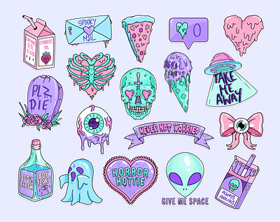 Pastel Goth Illustrations illustration kawaii pastel art pastel gore pastel goth photoshop skull skulls spooky vector