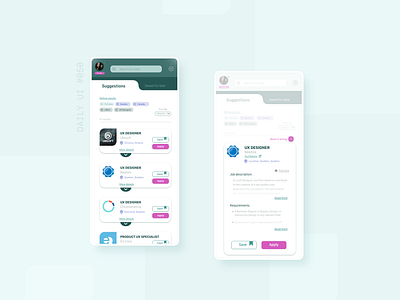 DAILY UI #050 | Job Listing 050 daily 100 challenge daily ui 050 dailyui dailyui050 dailyuichallenge design job job application job listing jobs listing mobile ui ui ui design uidesign uiux uiuxdesigner