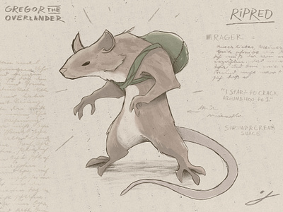 Ripred - Journal Design (From Gregor The Overlander) character character design design epic gregor the overlander handwriting illustration journal old paper procreate rat study typography