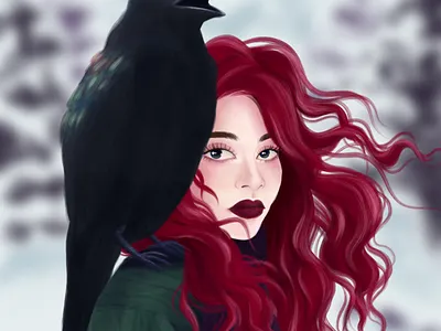 Raven Queen animal animals digital forest illustration raven winter witch witchy