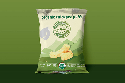 Not Guilty Based Snack 2020 birds branding chickpea chips dribble green hill landscape organic packaging design potato snack tomato yellow