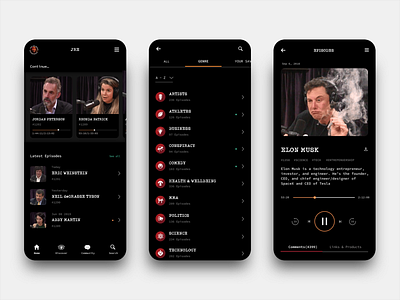 Joe Rogan Experience - App Design app black elonmusk genre joe rogan experience jordan peterson orange podcast ui ui ux ux