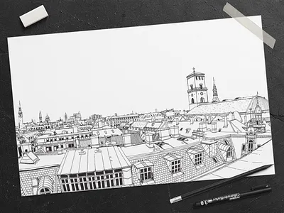 Copenhagen roofs adobe illustrator blackandwhite city copenhagen graphic ink roofs rooftops silhouette vector