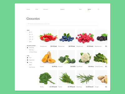 Gracie's Groceries category design filters groceries listing platform search web design